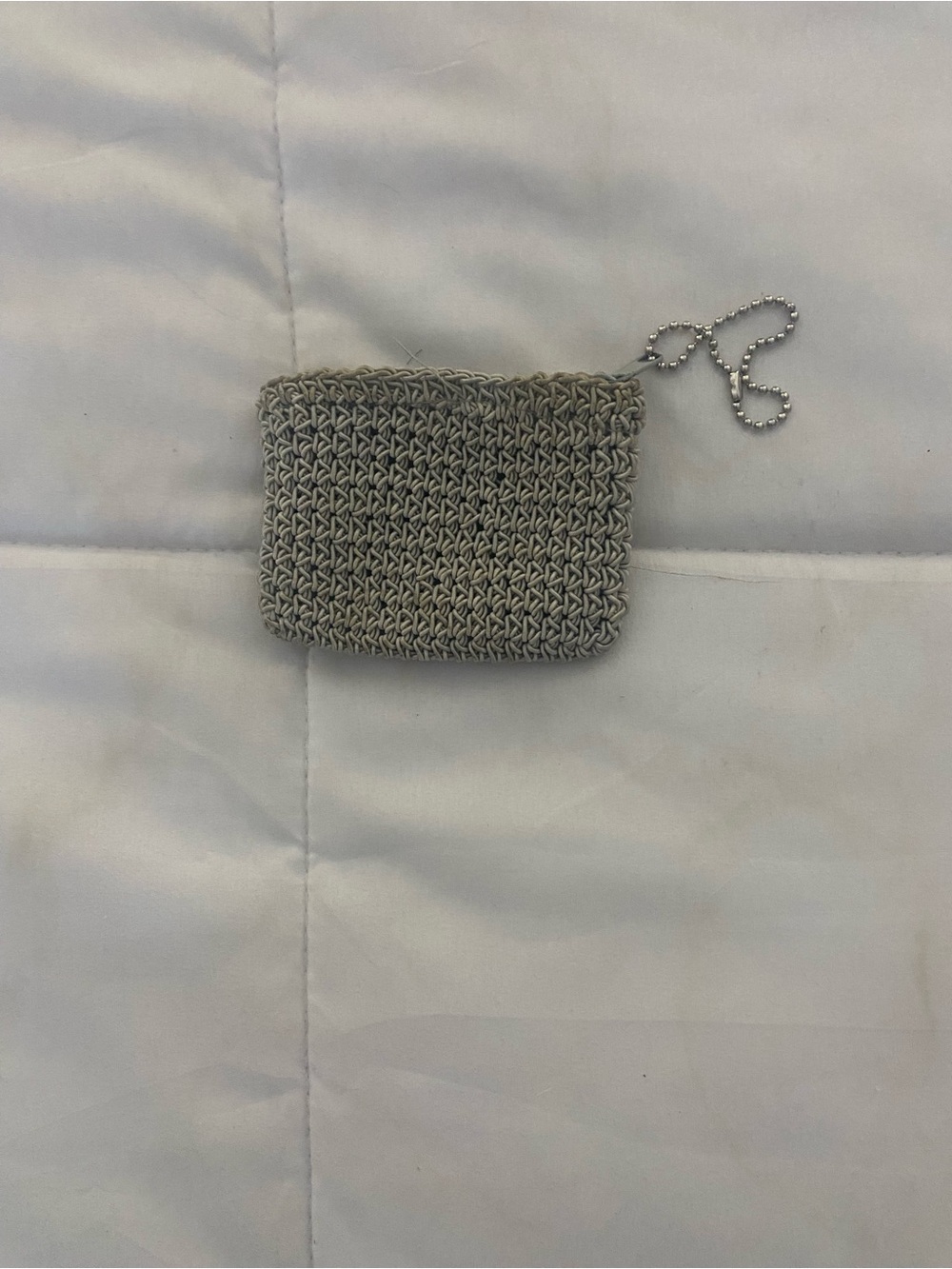 Handwoven Gray Crochet Coin Pouch with Ball Chain